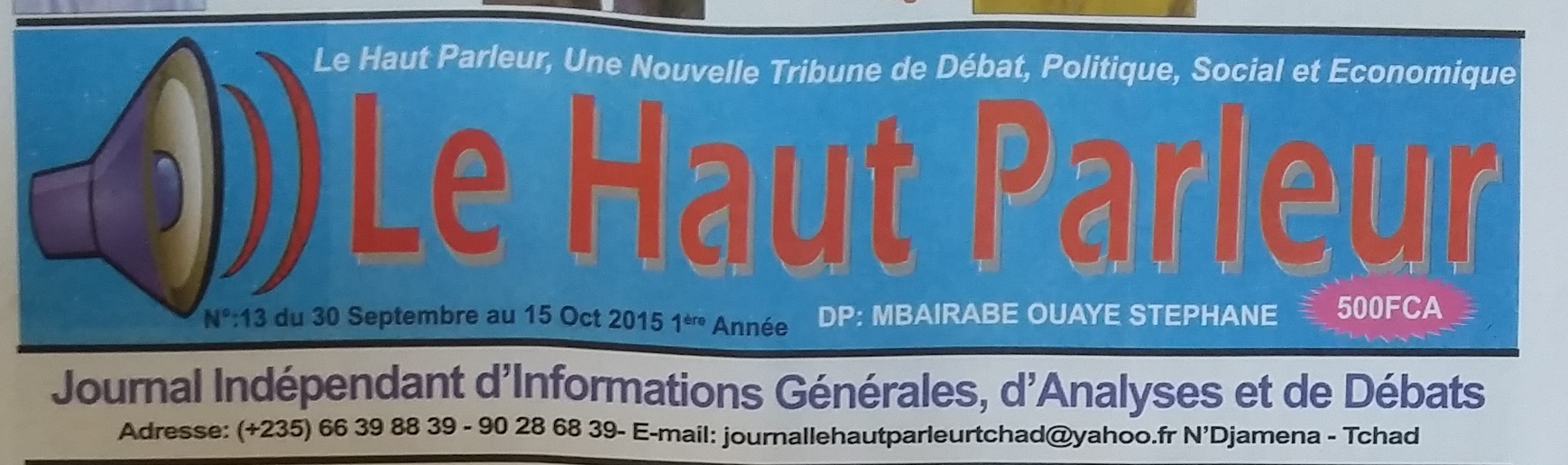 Tchad/Médias : Mise en demeure du trimestriel “Le Haut Parleur”
